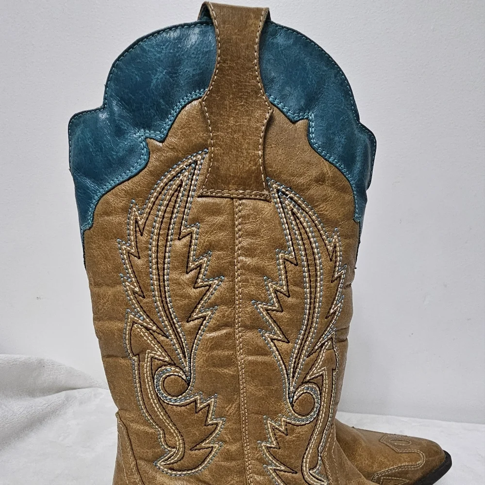 Coconuts by Matisse Cimmaron Teal Tan Color Boho Western Cowgirl Boots - Picture 12 of 16